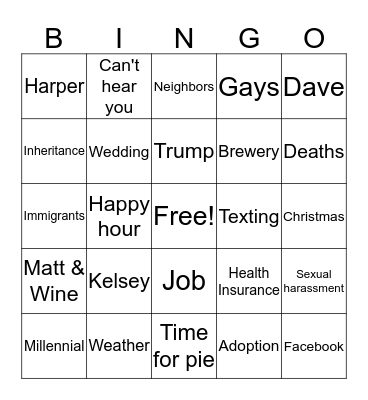 Grandma's Thanksgiving  Bingo Card