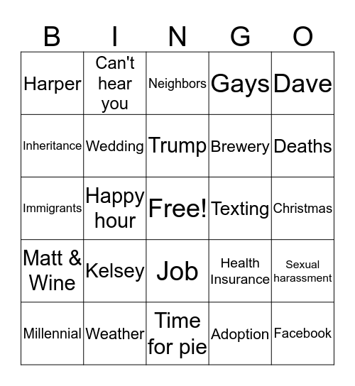 Grandma's Thanksgiving  Bingo Card