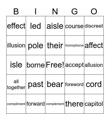 So you think you can English? Bingo Card