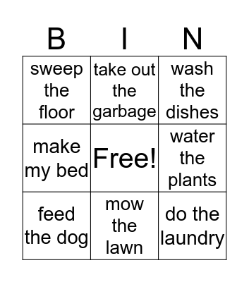 Chores to Do Bingo Card