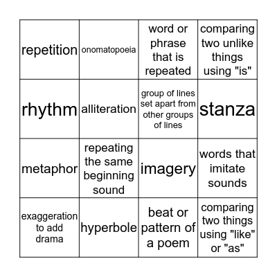 Elements of Poetry Bingo Card