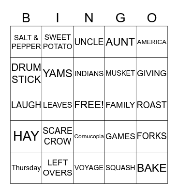 THANKSGIVING Bingo Card