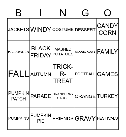 A U T U M N Bingo Card