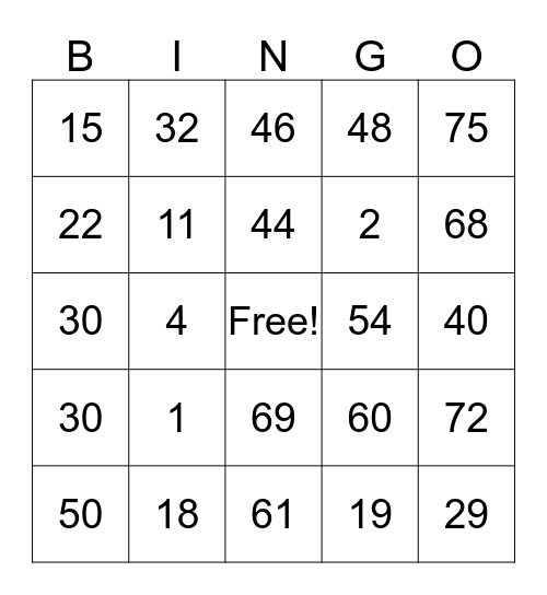 Thanksgiving Bingo @ HBM Bingo Card
