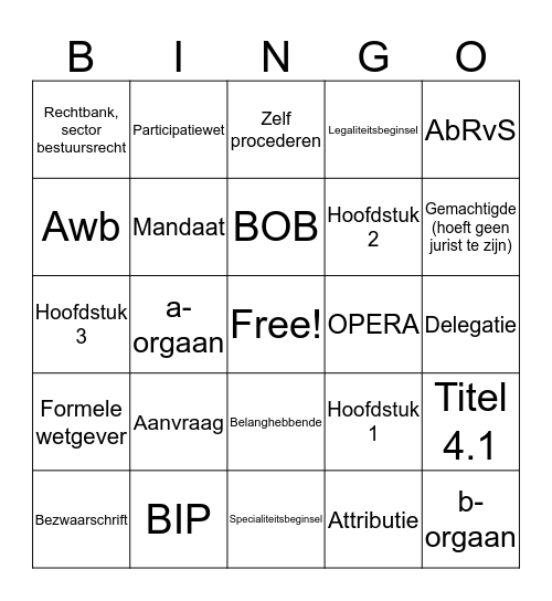 Publiekrecht 1 Bingo Card