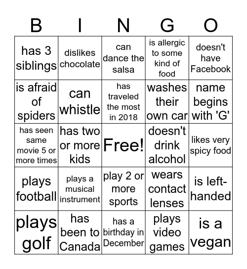 Find Someone Who Bingo Card