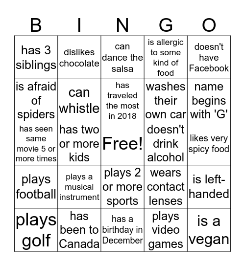 Find Someone Who Bingo Card