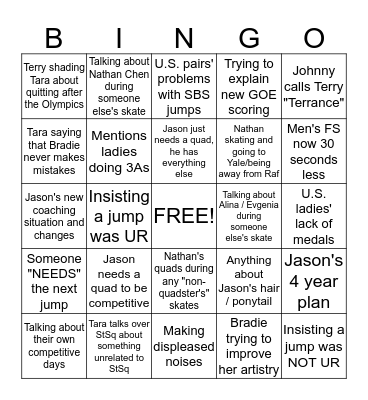 IdF NBC (Tara, Johnny, Terry) Broadcast Bingo Card