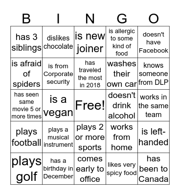Find Someone Who Bingo Card