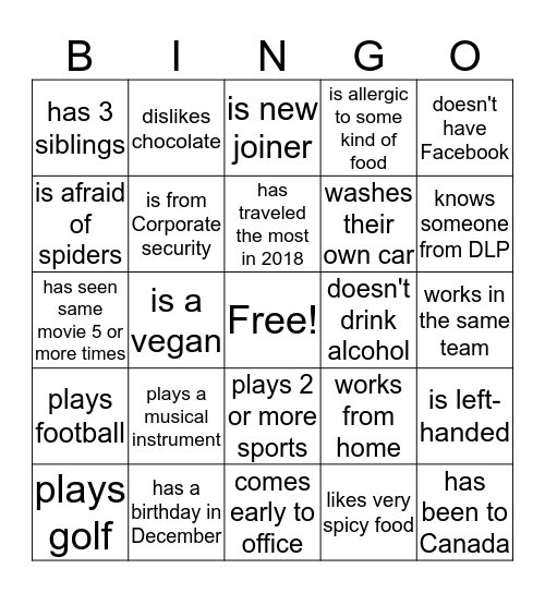 Find Someone Who Bingo Card