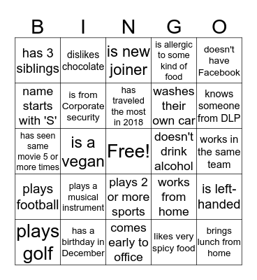 Find Someone Who Bingo Card