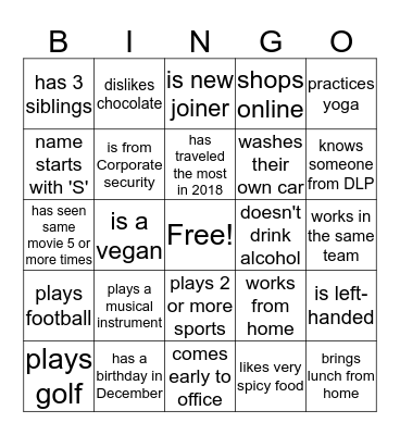 Find Someone Who Bingo Card