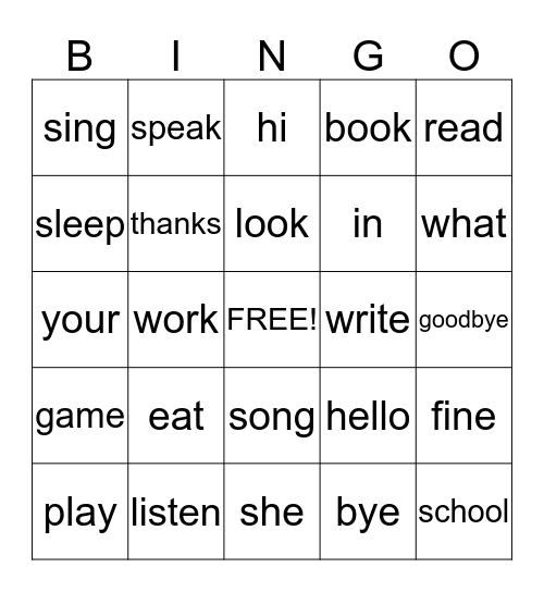 Word Bingo Card