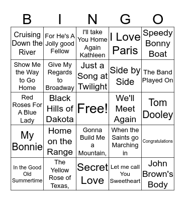 Musical Bingo Card