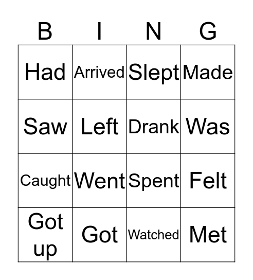 Past simple verbs Bingo Card