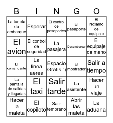 Un Viaje en Avion Bingo Card