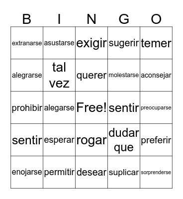Verbs that trigger subjunctive Bingo Card