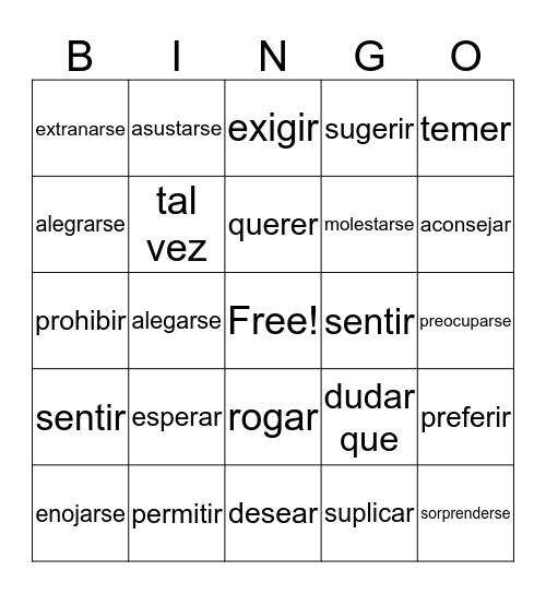 Verbs that trigger subjunctive Bingo Card
