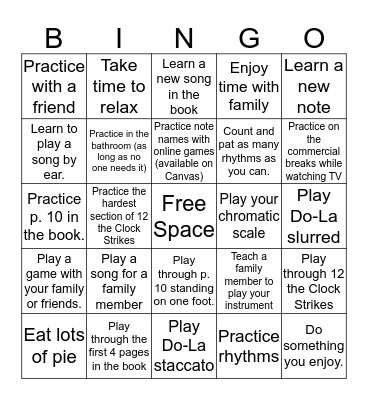 Thanksgiving Band Bingo Card