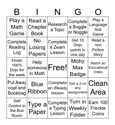 Ryan's Challenge Bingo Card Bingo Card