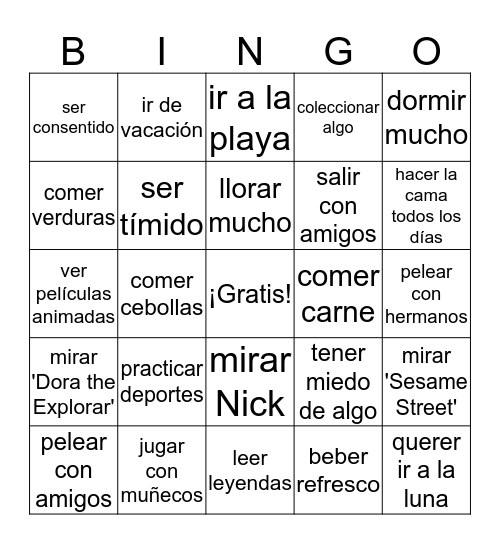 ¿Cuándo era niño....? Bingo Card