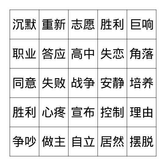 第三课 词语练习 Bingo Card