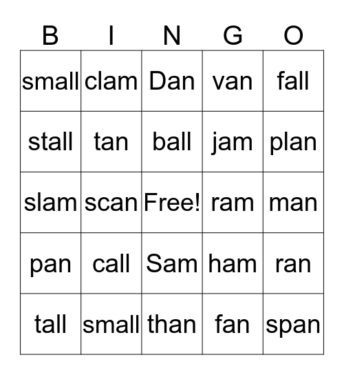an   am   all Bingo Card