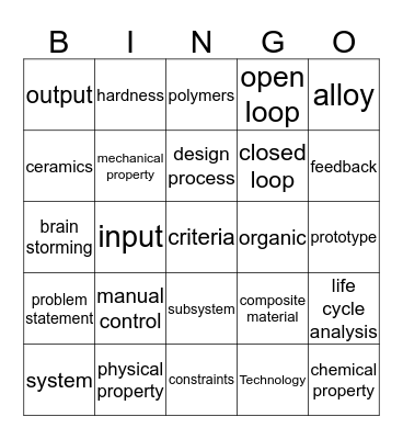 Technology and the Design Process Bingo Card