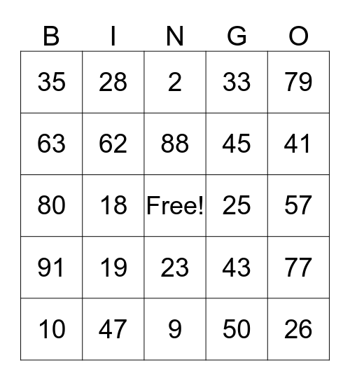 Math Bingo! Bingo Card