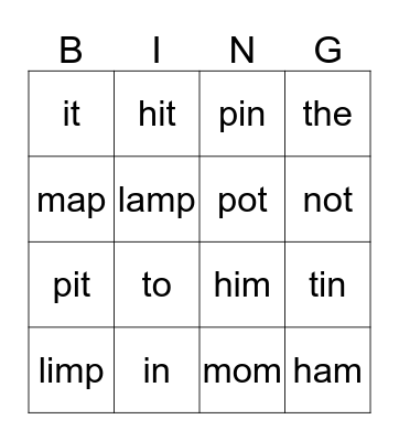 Vowel i Bingo Card
