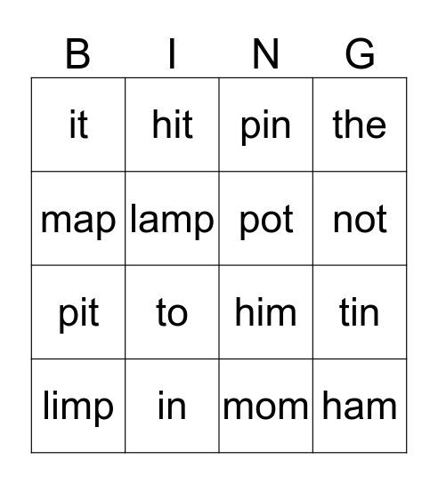 Vowel i Bingo Card