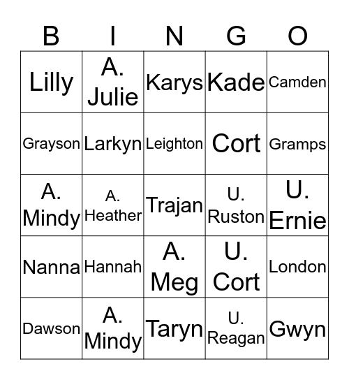 The Laurence's Bingo Card