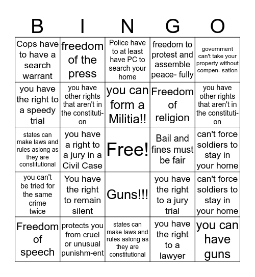 bill of rights Bingo Card