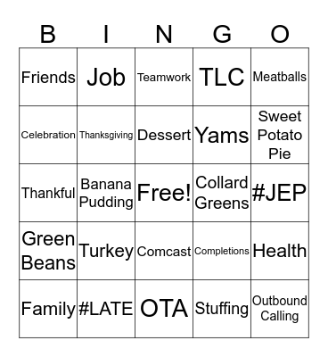 Harvest Festival Bingo Card