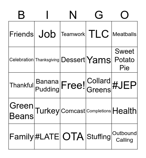 Harvest Festival Bingo Card