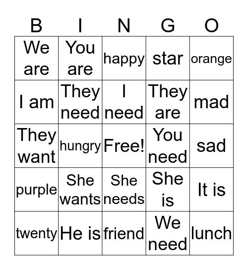 Practice Bingo Card