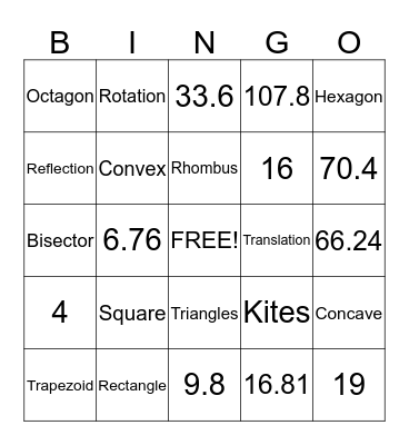 Geometry Bingo- Quadrilateral & Transformations  Bingo Card