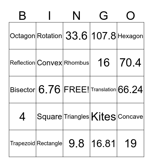 Geometry Bingo- Quadrilateral & Transformations  Bingo Card