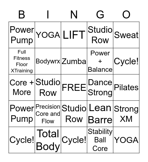 Toy Drive Fitness Bingo Card