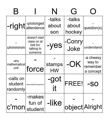 Mr. Levy Bingo Card