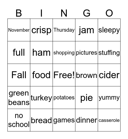 Thanksgiving! Bingo Card