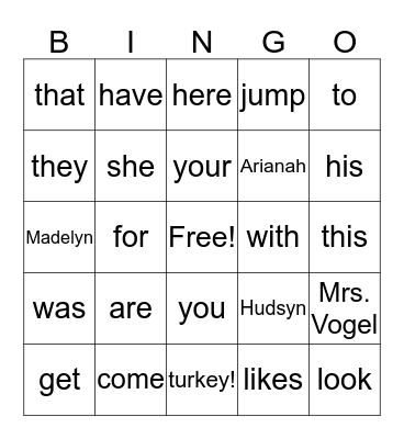 Happy Thanksgiving, Hudsyn, Madelyn, and Arianah! Bingo Card