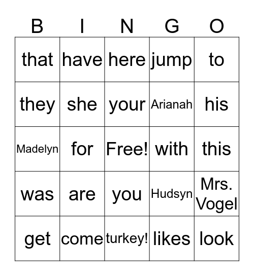 Happy Thanksgiving, Hudsyn, Madelyn, and Arianah! Bingo Card