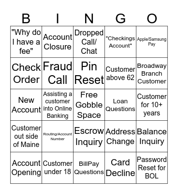 Thanksgiving Day Bingo Card