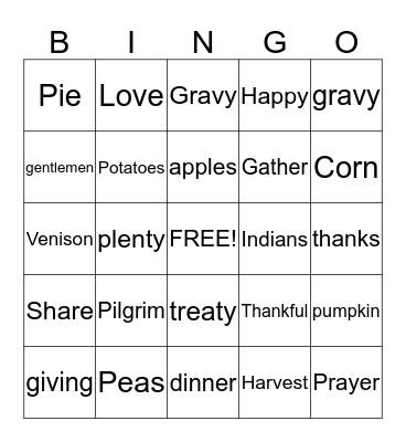 THANKSGIVING BINGO Card