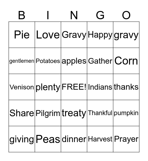 THANKSGIVING BINGO Card