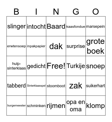 Sinterklaas Taalcafé Noordwijk 2018 Bingo Card