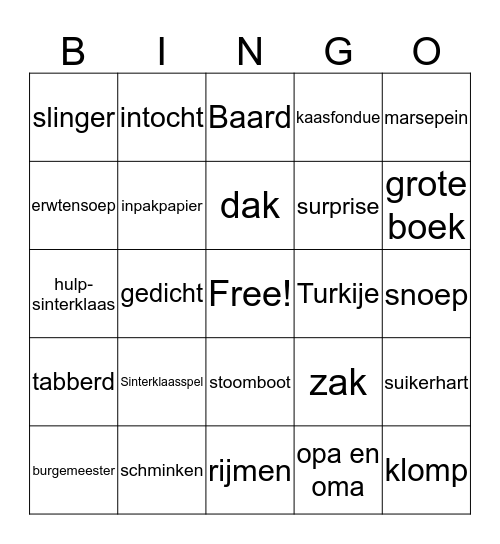 Sinterklaas Taalcafé Noordwijk 2018 Bingo Card