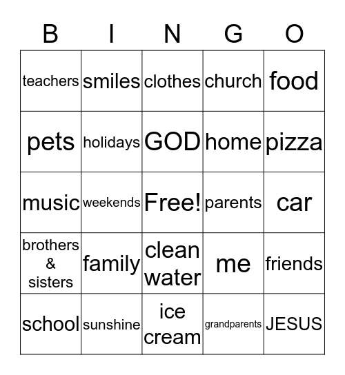 THANKSGIVING Bingo Card