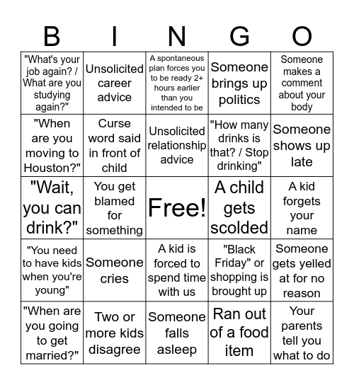 Thanksgiving BINGO Card